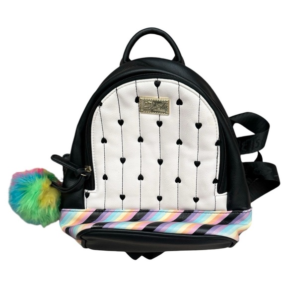 LUV BETSEY by Betsey Johnson Y2K Quilted Hearts Mini Blk White ColorfulBackpack - Picture 1 of 8